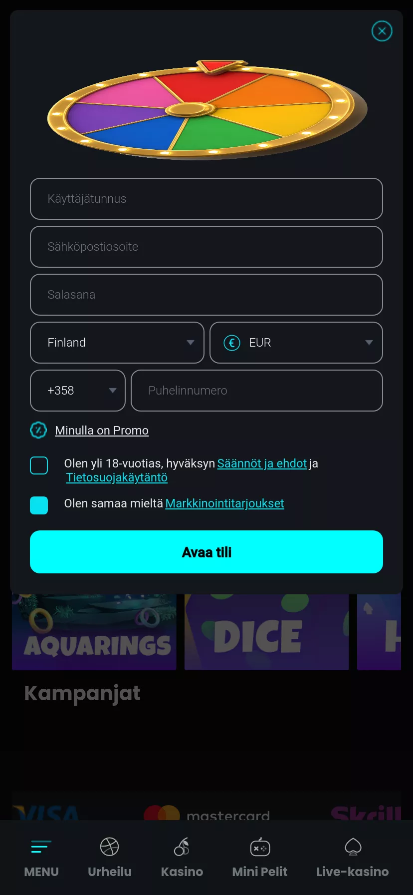 Mobile screen. Cosmobet Up to €2000 + 1000 FS