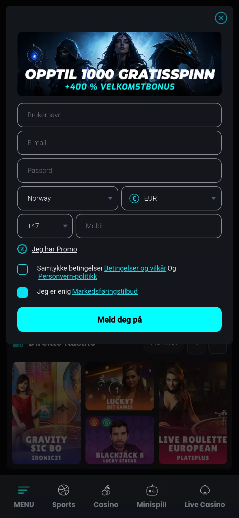 Mobile screen. Cosmobet Up to €2000 + 1000 FS