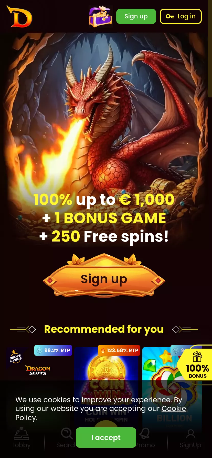 Mobile screen. DragonSlots Up to $5250 + 650 FS