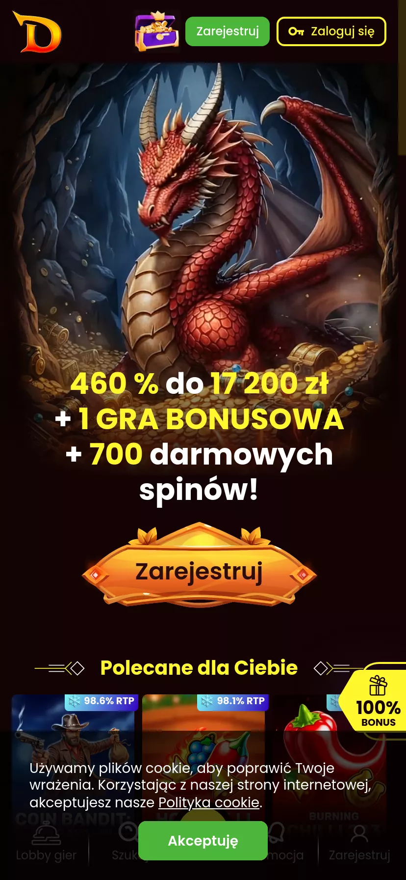 Mobile screen. DragonSlots Up to zł22400 + 650 FS