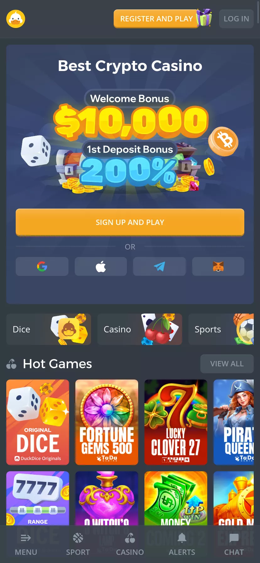 Mobile screen. Duckdice Up to ₮10000