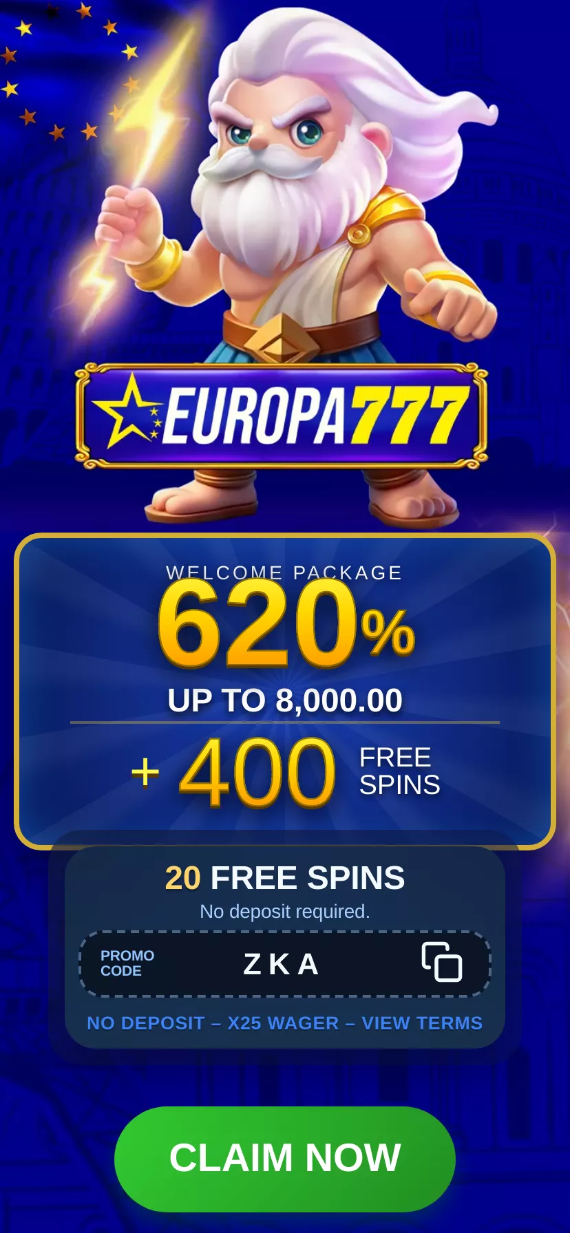 Mobile screen. Europa777 Up to $8000 + 200 FS