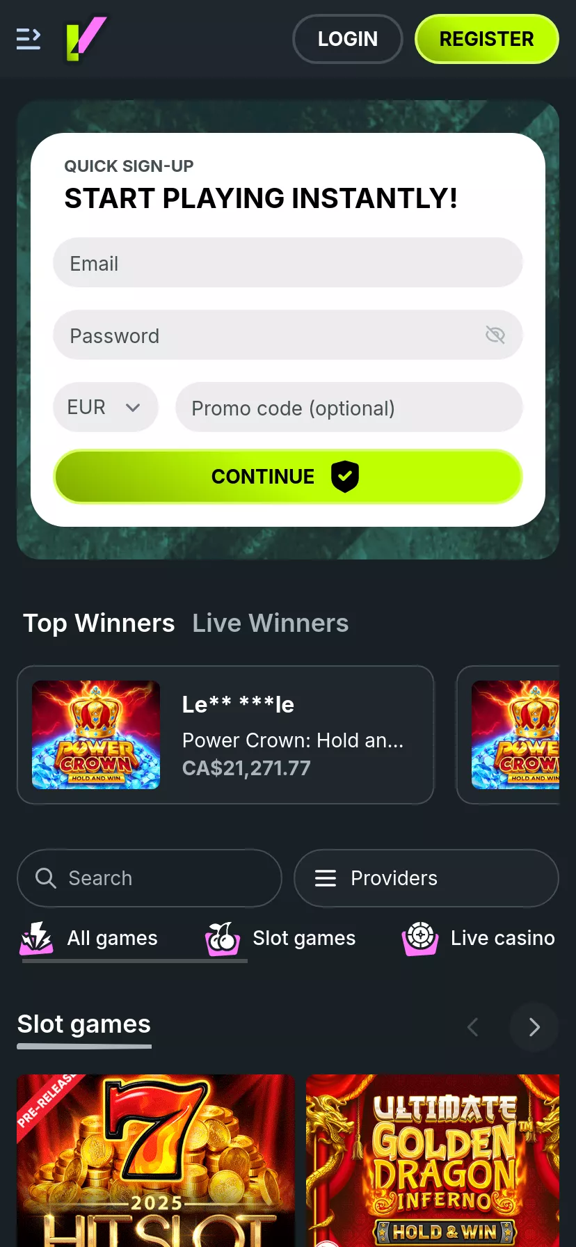 Mobile screen. Evobet 130% up to $1000