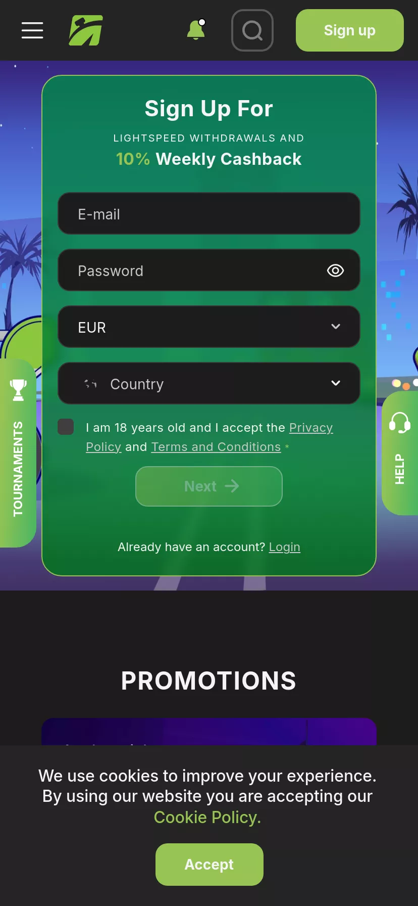 Mobile screen. Fastpay Casino Up to $150 + 100 FS