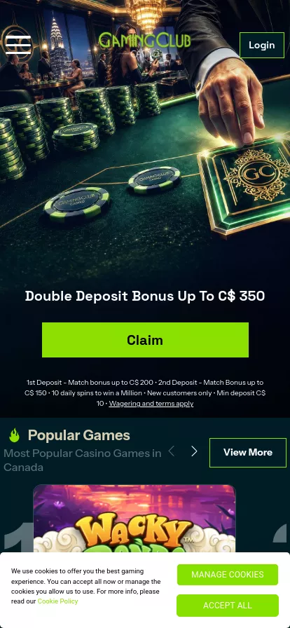 Mobile screen. Gaming Club Up to C$350