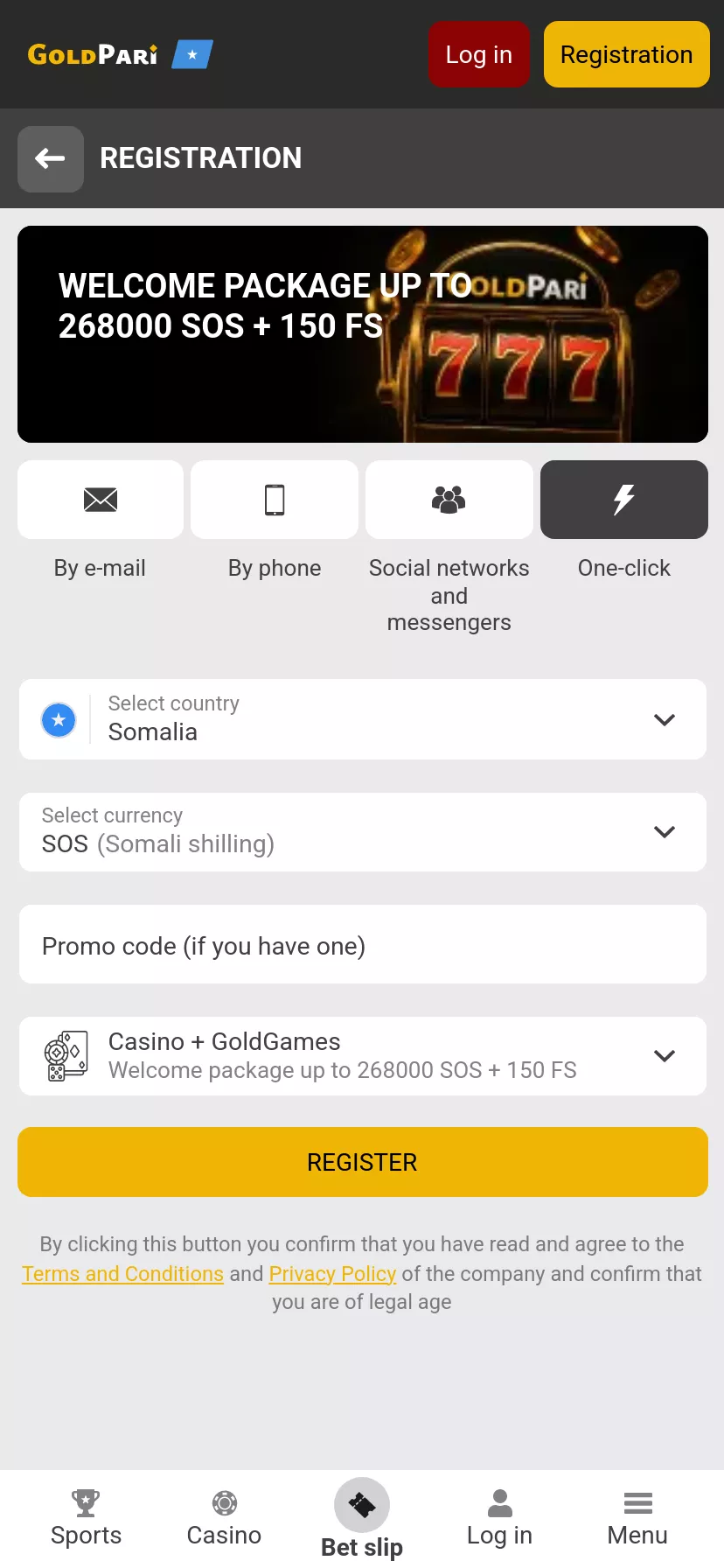Mobile screen. GoldPari Up to Ssh268000 + 150 FS