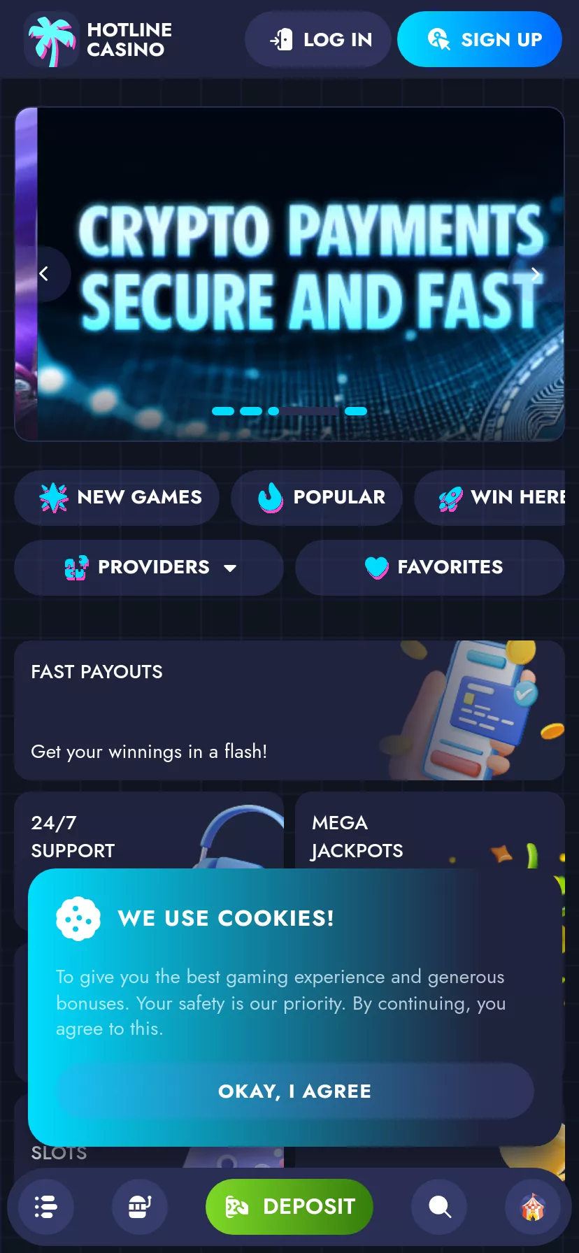 Mobile screen. Hotline Casino Up to $1200 or 250 FS