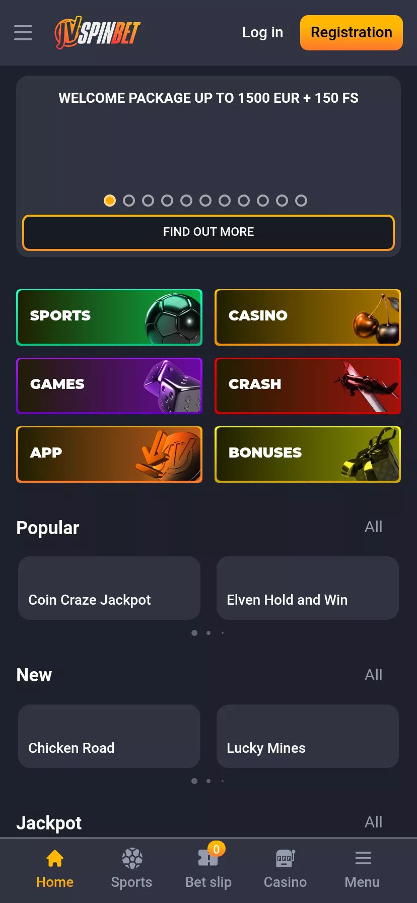 Mobile screen. JVSPINBET Up to $1500 + 150 FS