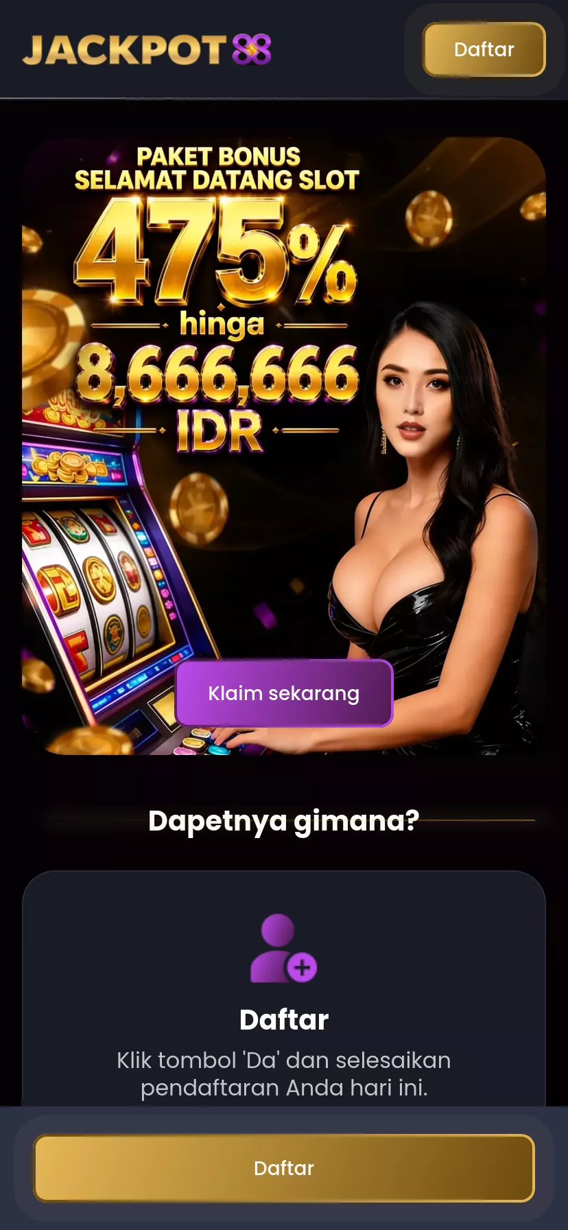 Mobile screen. Jackpot88 Up to Rp8,666,664