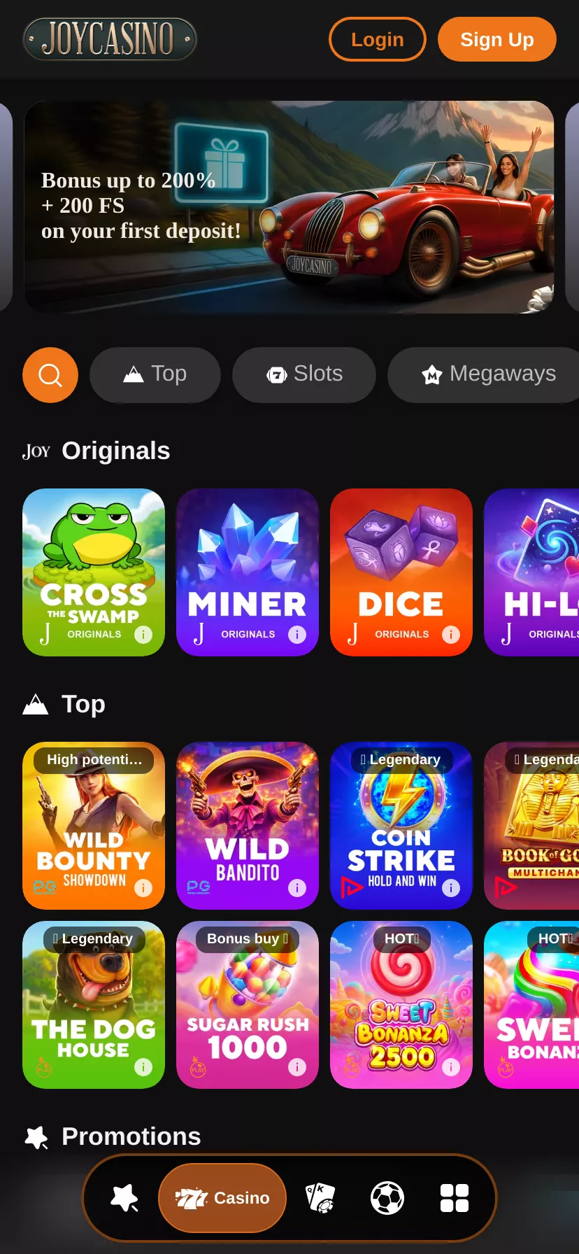 Mobile screen. Joycasino Up to $3950 + 100 FS