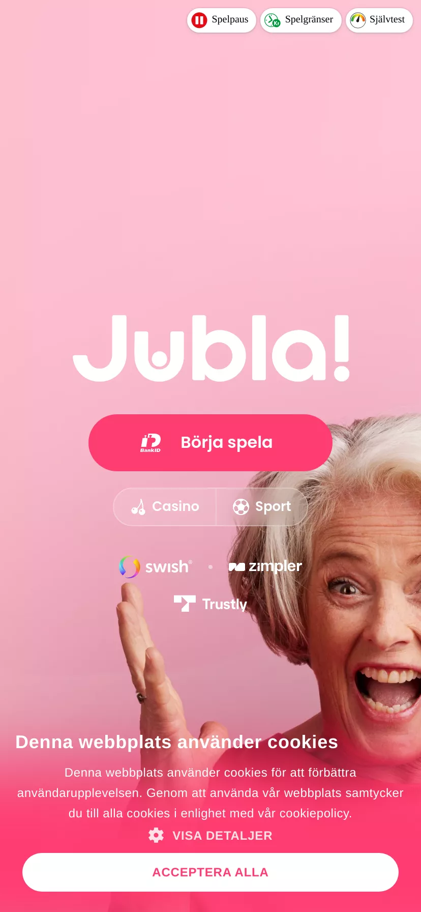Mobile screen. Jubla Spela på casino