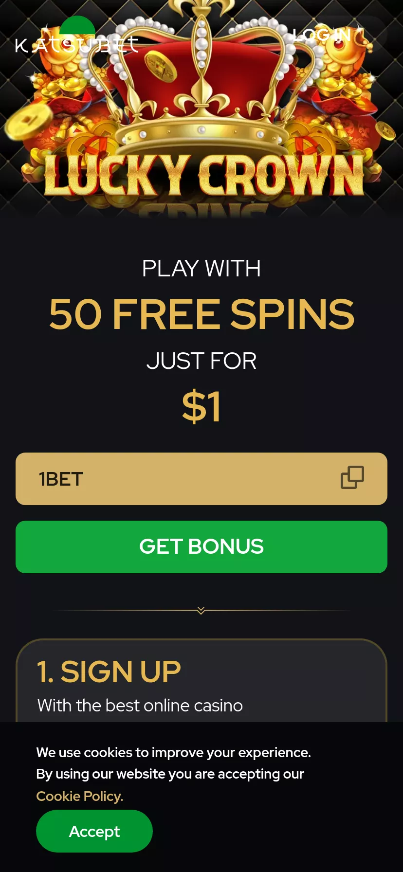 Mobile screen. KatsuBet Get 50 Free Spins