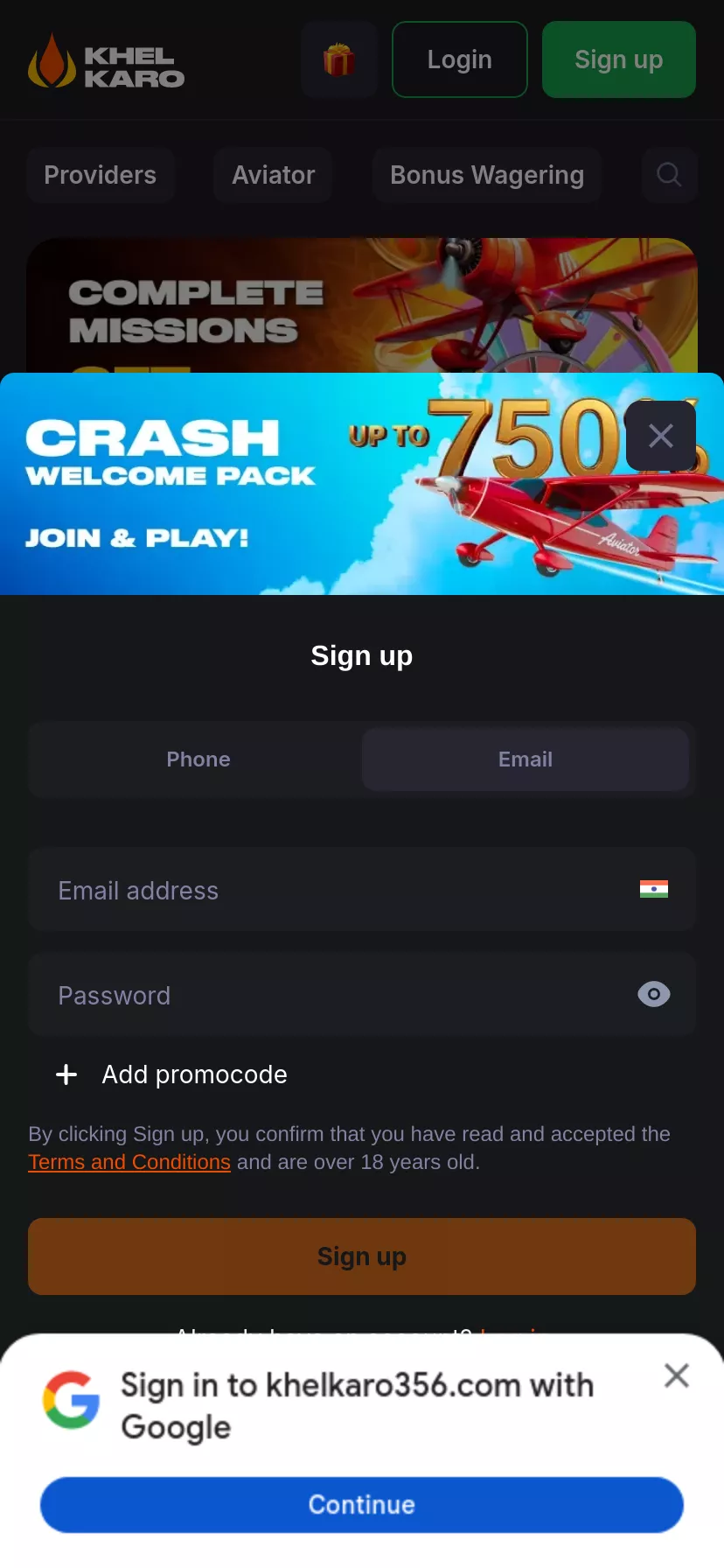 Mobile screen. Khelkaro Up to ₹150000