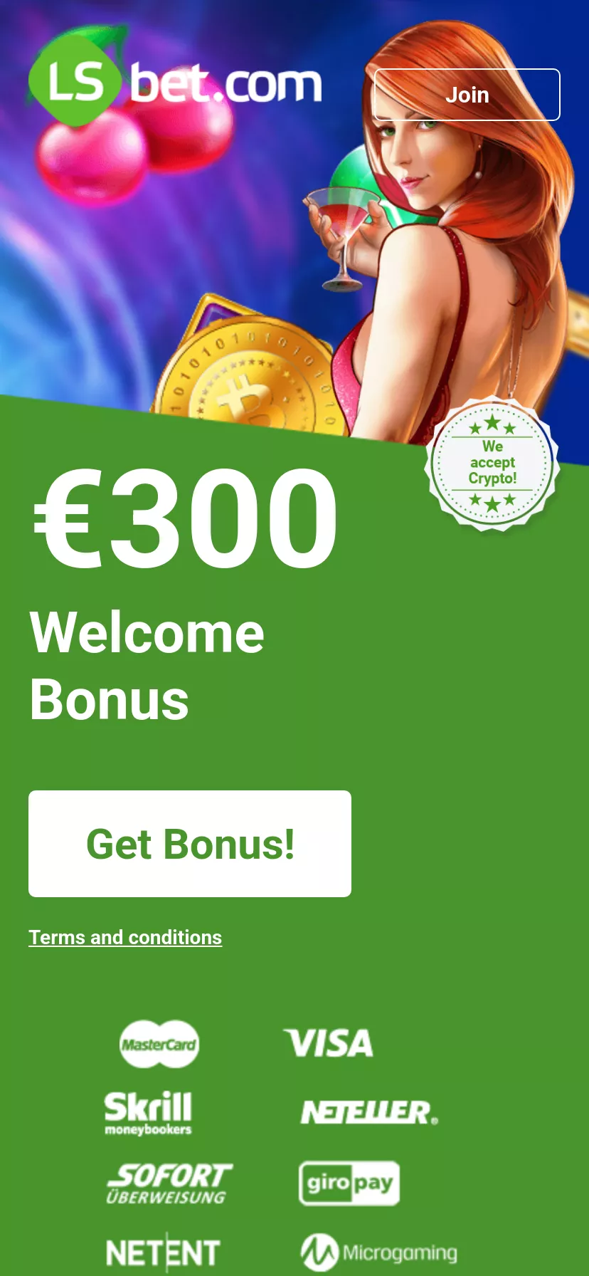 Mobile screen. LSbet 100% up to $300