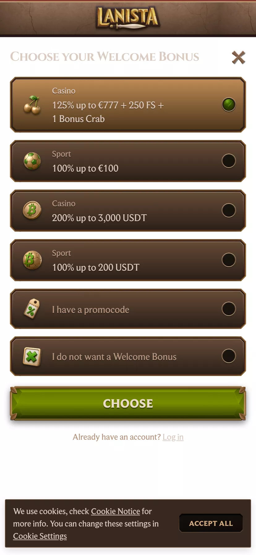 Mobile screen. Lanista 15% cashback up to $3000