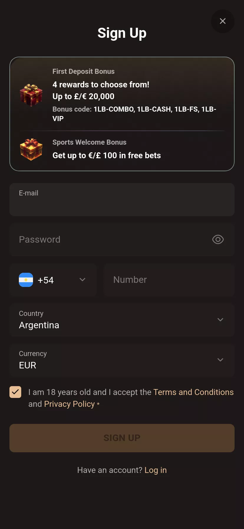 Mobile screen. LegionBet Get 30 FS