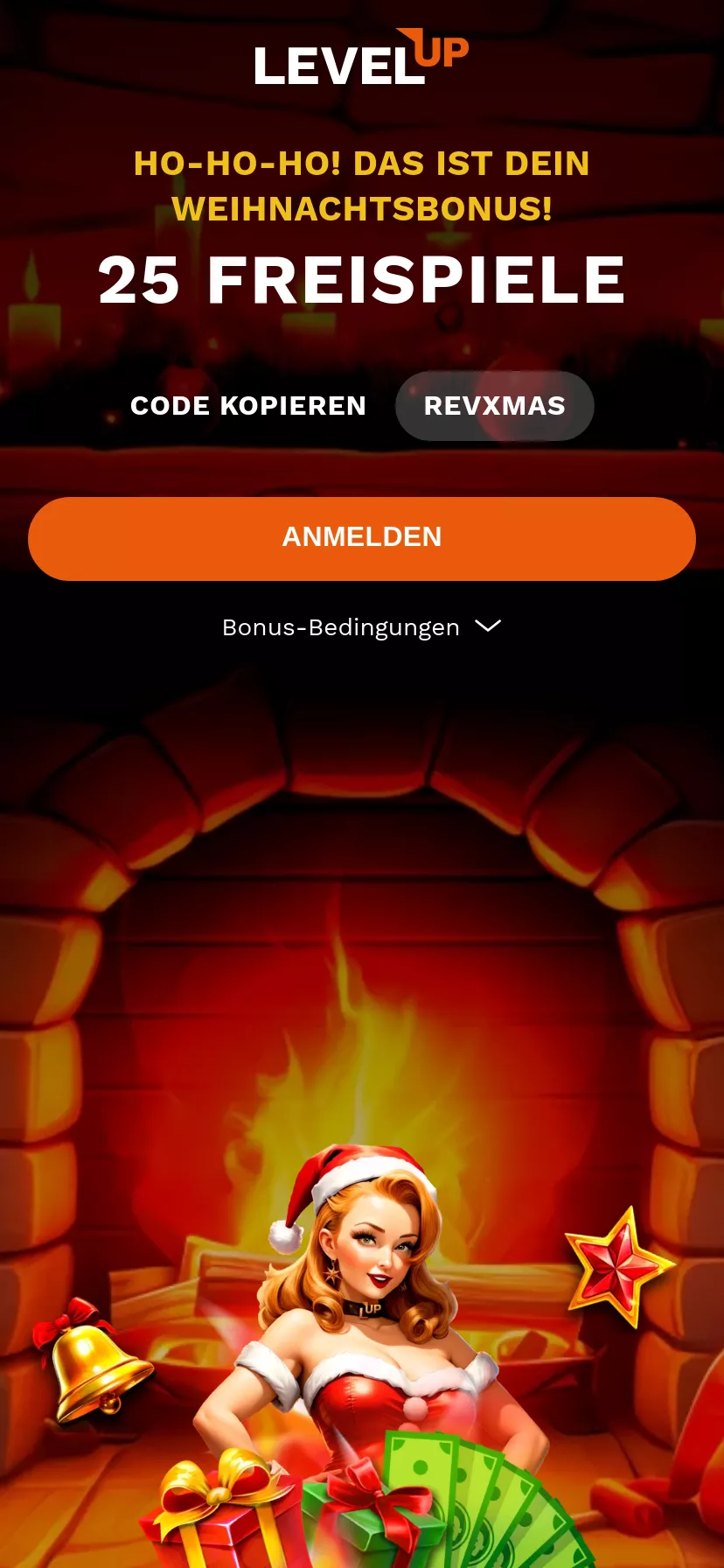 Mobile screen. Level Up Get 25 Free Spins