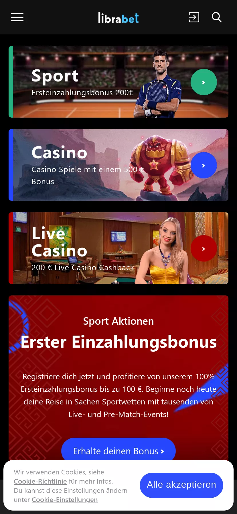 Mobile screen. LibraBet 100% bis zu €500 + 200 FS + 1 Bonus Crab
