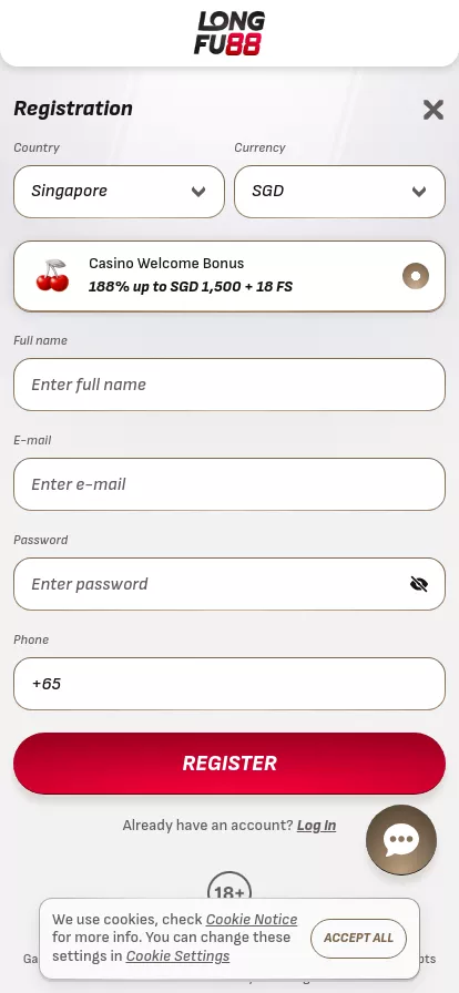 Mobile screen. Longfu88 188% up to ฿7888 + 18 FS + 1 Bonus Crab