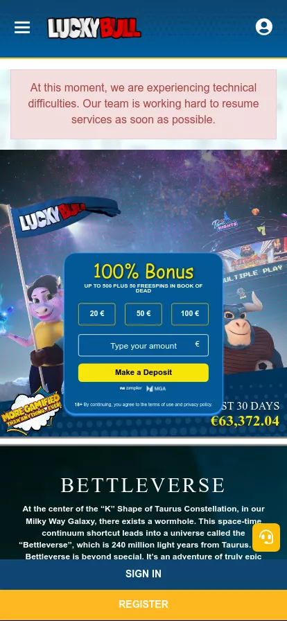 Mobile screen. LuckyBull Casino 100% до $888