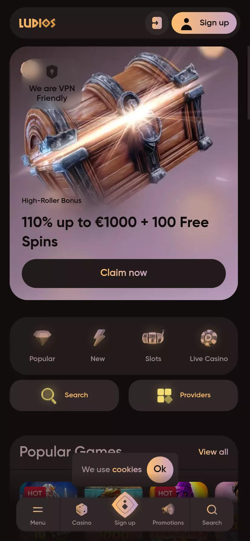 Mobile screen. Ludios Up to €2750 + 335 FS