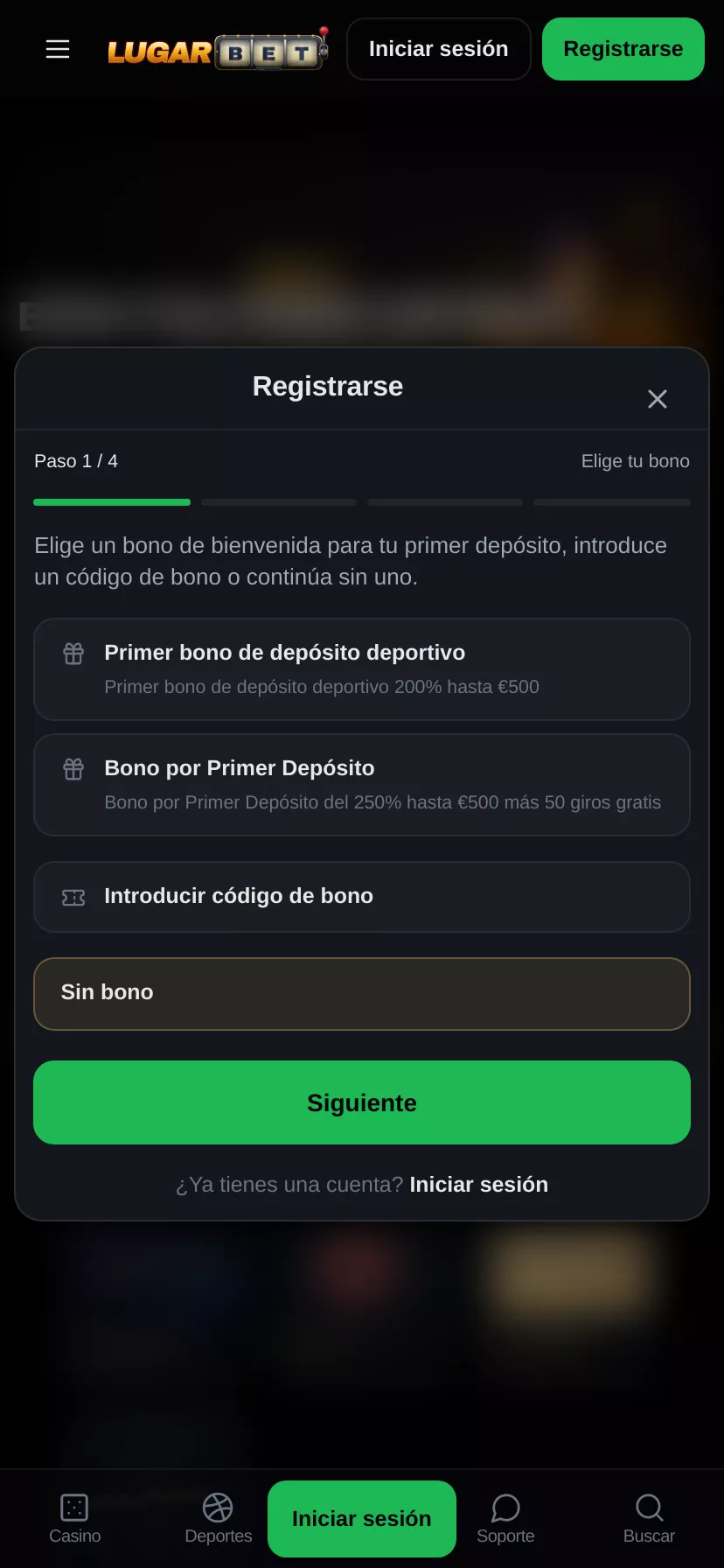 Mobile screen. Lugarbet Up to $1500