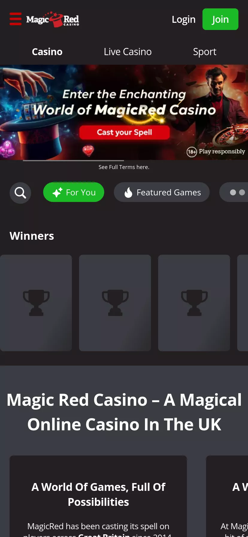 Mobile screen. Magic Red 100% up to $100