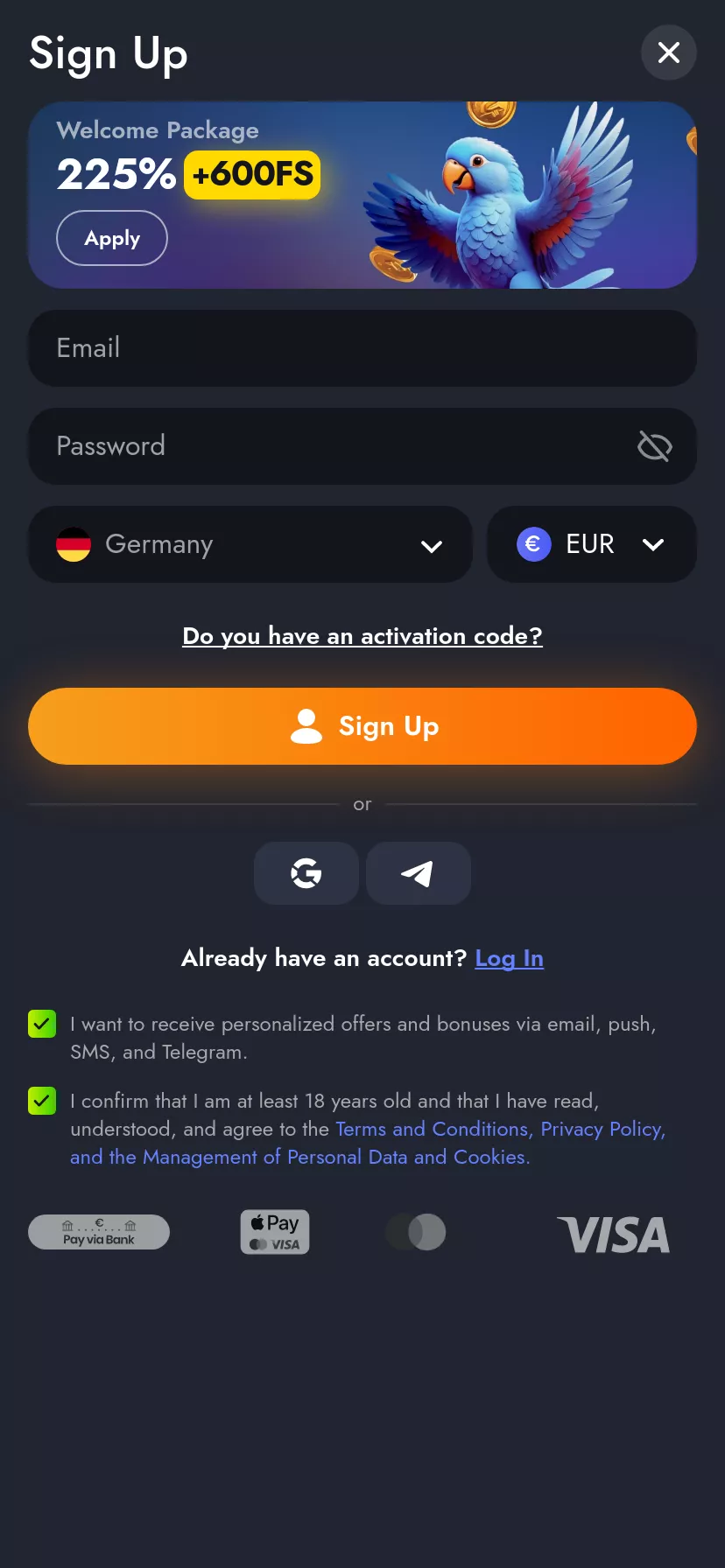 Mobile screen. Martin Casino Up to $1000 + 600 FS