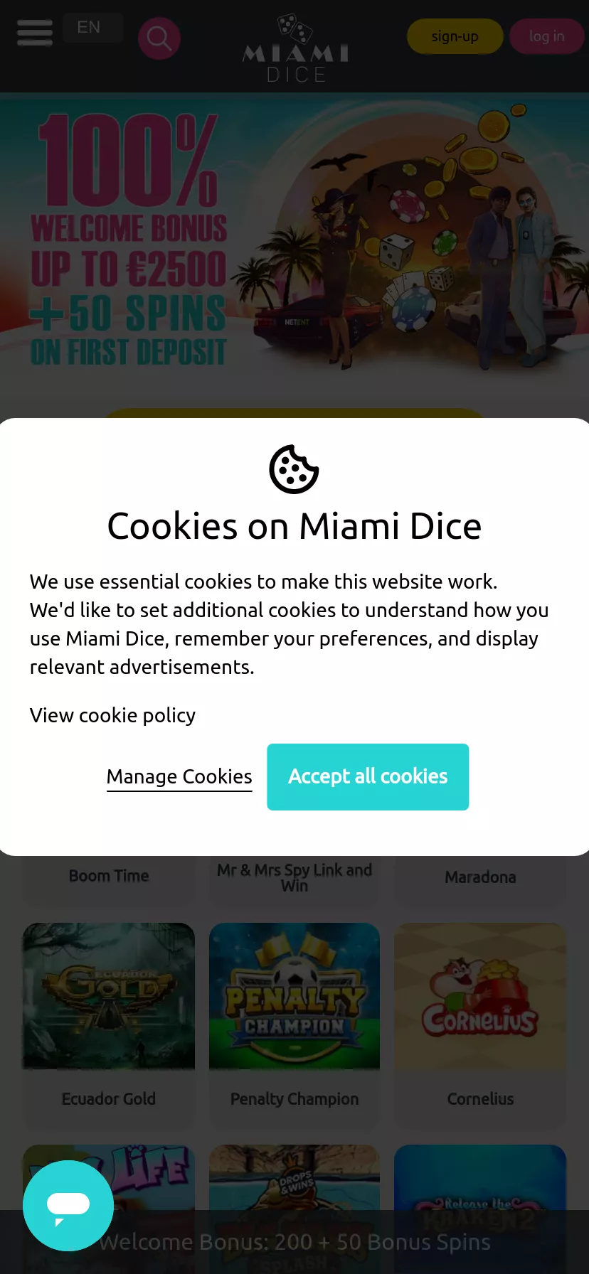Mobile screen. Miami Dice Up to $3500 + 200 FS