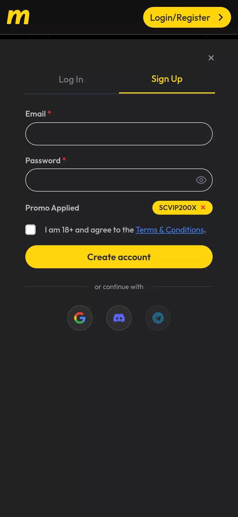 Mobile screen. Minibet Games 200% up to ₮250
