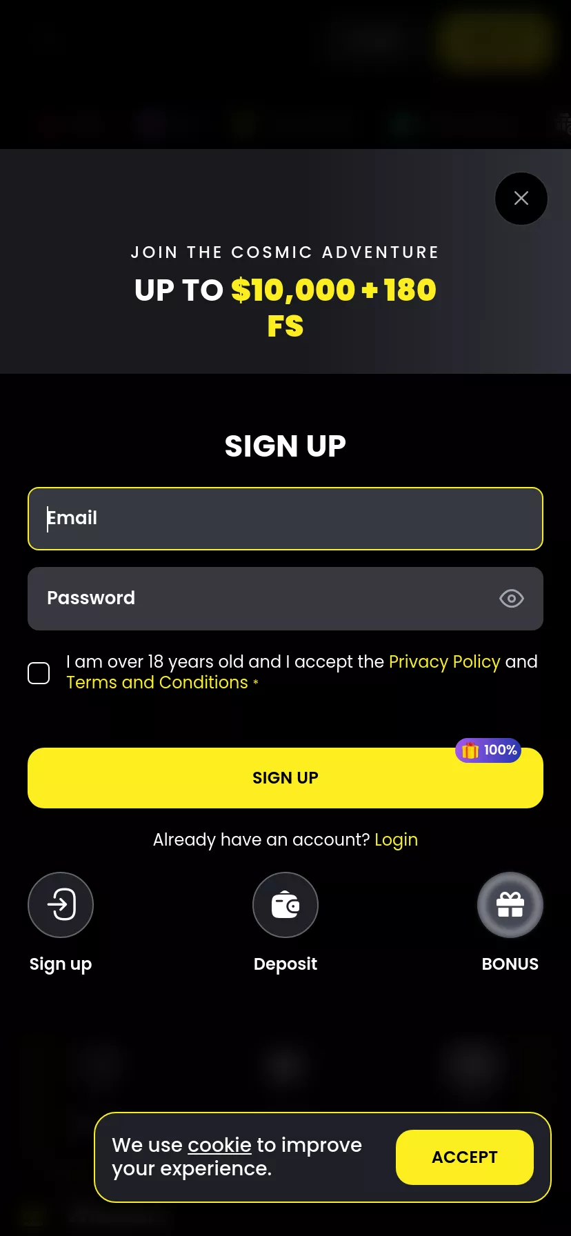 Mobile screen. Moonwin.com Up to C$10000 + 180 FS