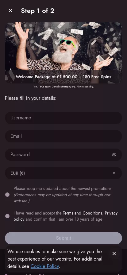 Mobile screen. Mr Fortune Casino Up to $1500 + 180 FS