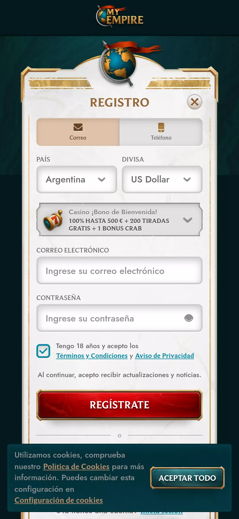 Mobile screen. MyEmpire Get 15% cashback up to $400