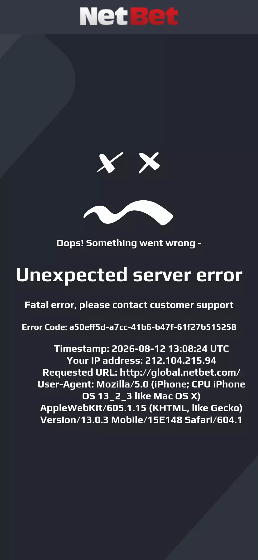 Mobile screen. NetBet 100% up to $200 + 10 FS