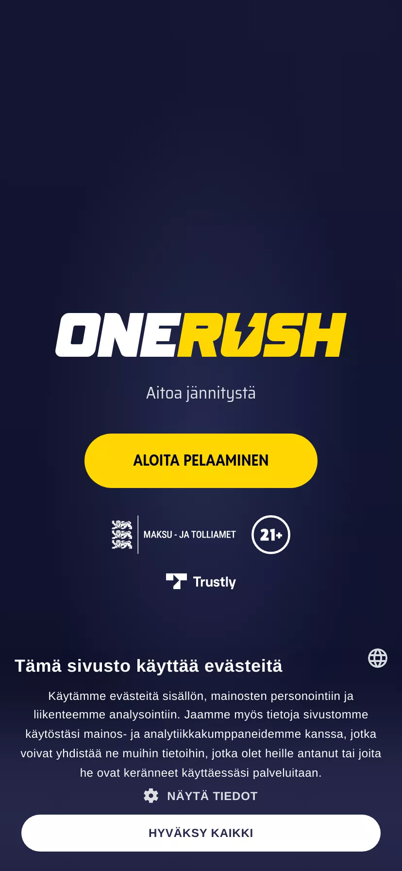 Mobile screen. One Rush 100% up to €100