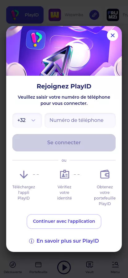 Mobile screen. PlayID Up to €10