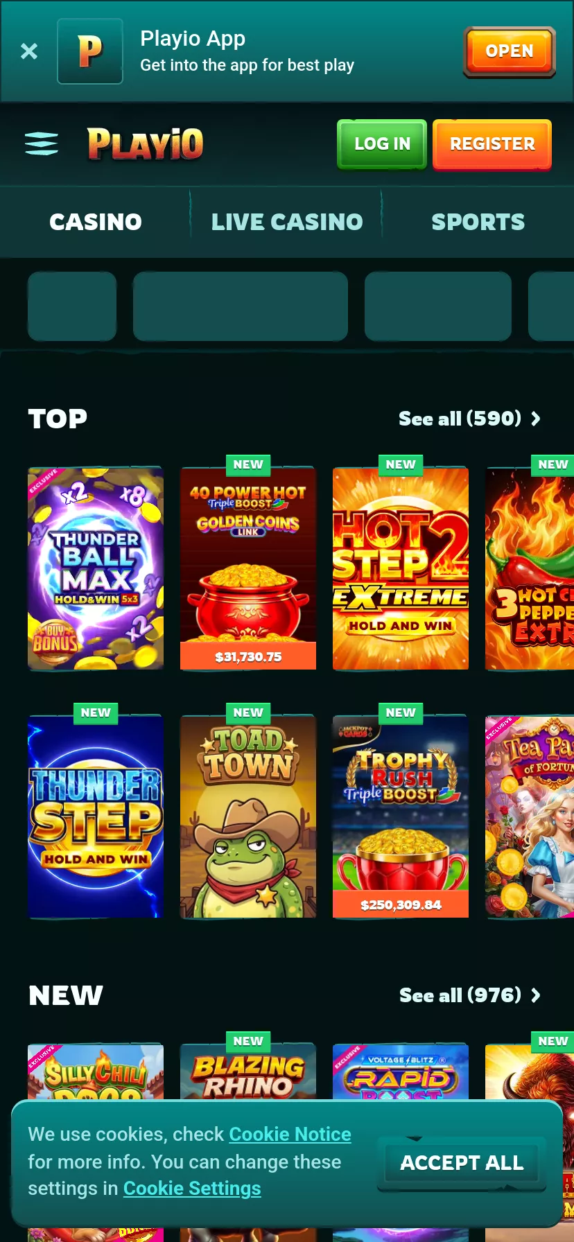 Mobile screen. Playio 100% up to C$750 + 200 FS + 1 Bonus Crab