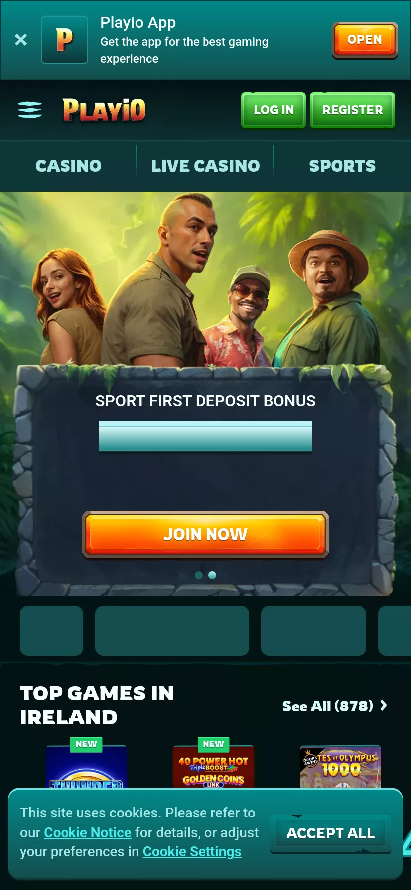 Mobile screen. Playio 100% up to €500 + 200 FS + 1 Bonus Crab