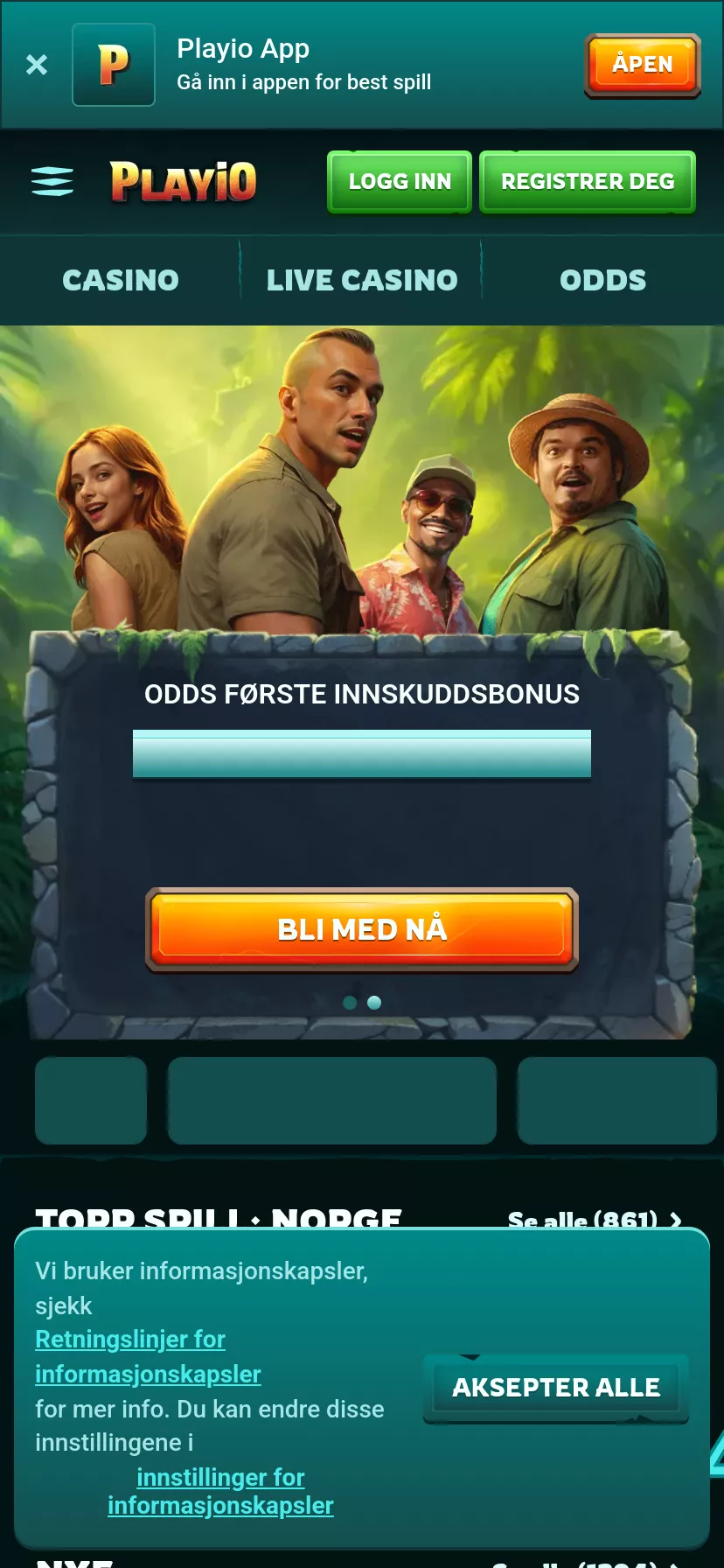 Mobile screen. Playio 100% up to kr5000 + 200 FS + 1 Bonus Crab