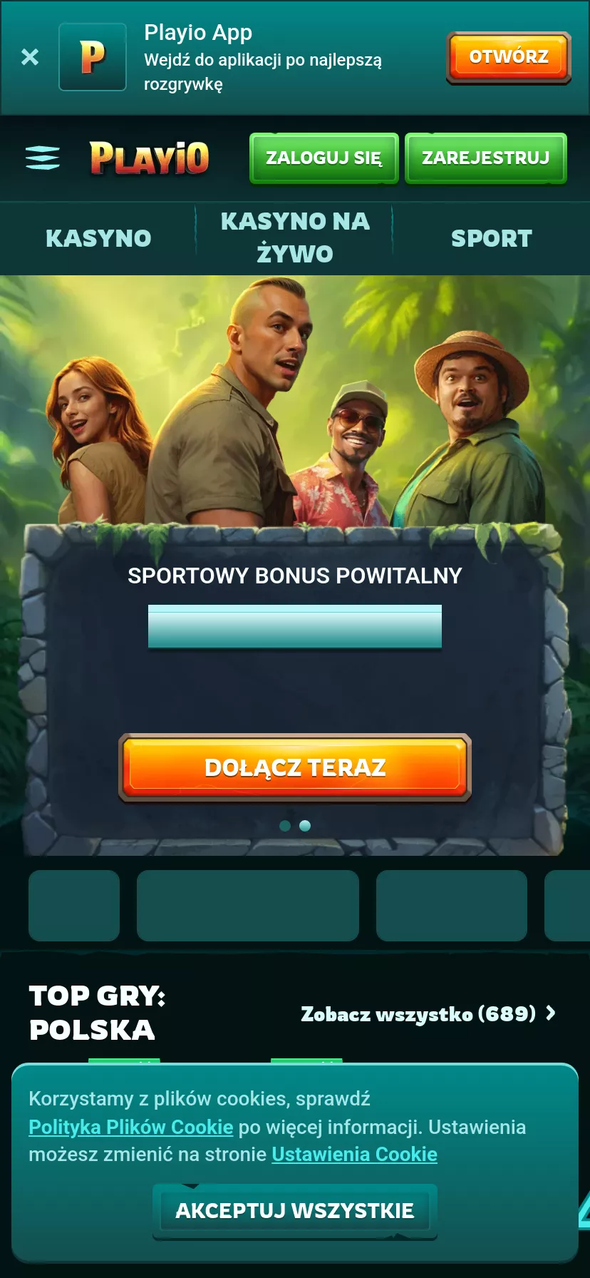 Mobile screen. Playio 100% up to zł2250 + 200 FS + 1 Bonus Crab