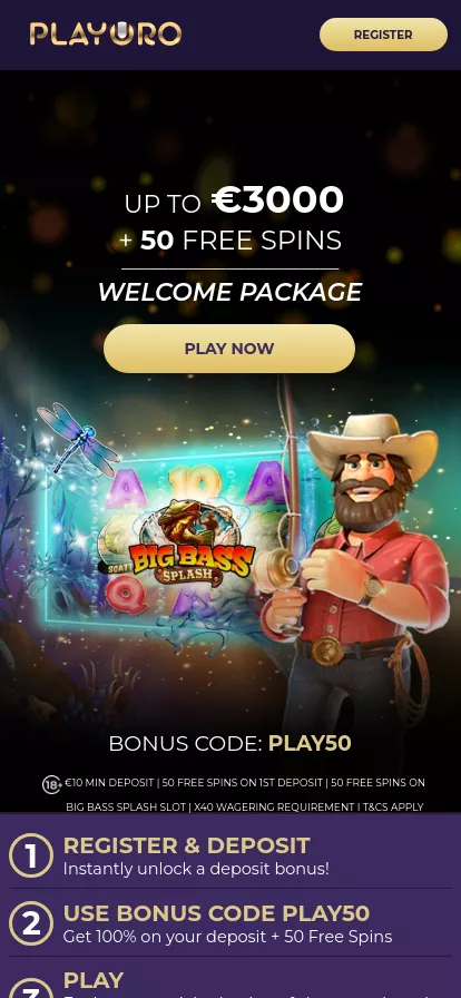 Mobile screen. Playoro Casino Up to $3000 + 50 FS