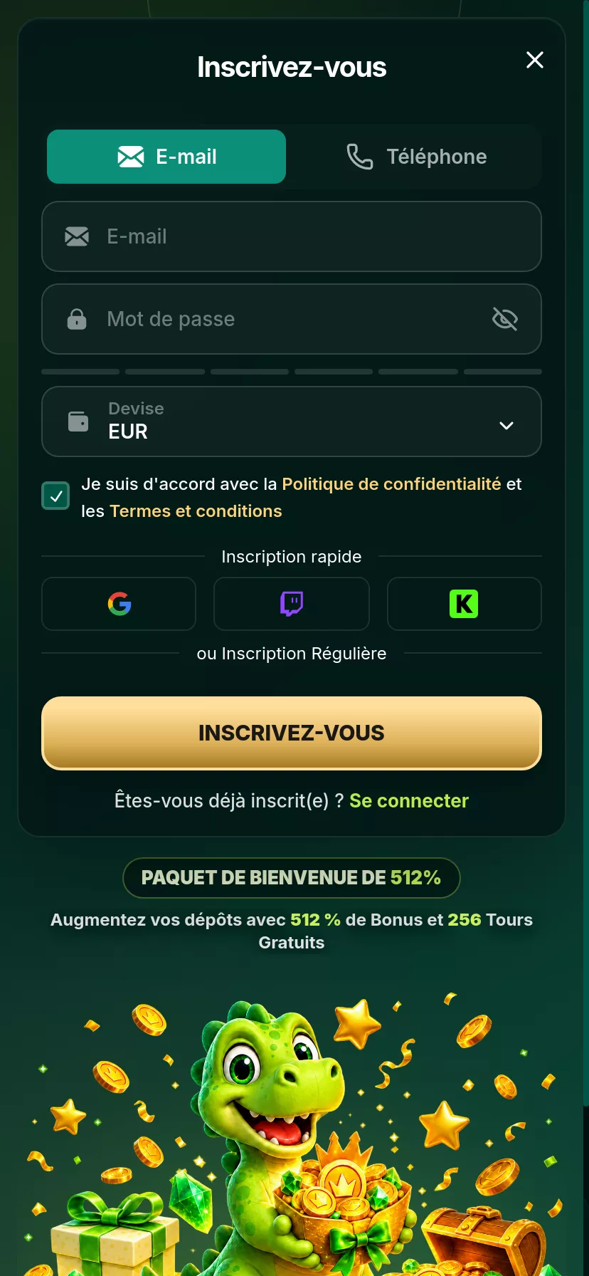 Mobile screen. RX Casino Up to €17500