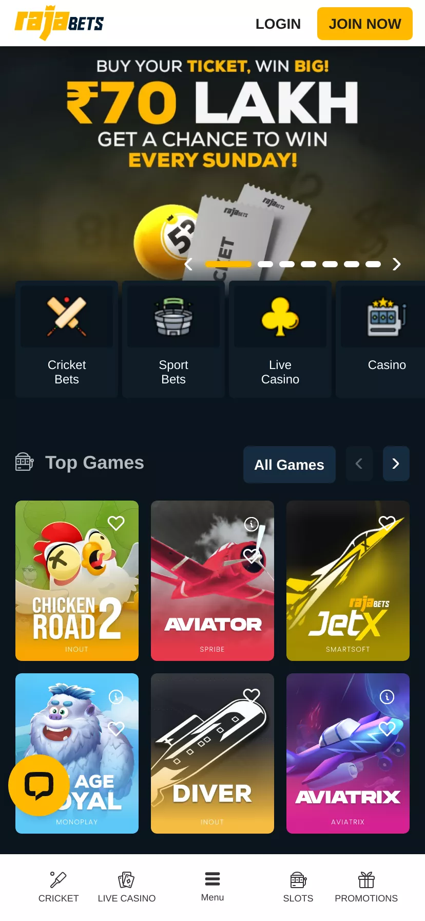 Mobile screen. Rajabets Casino Get ₹1000
