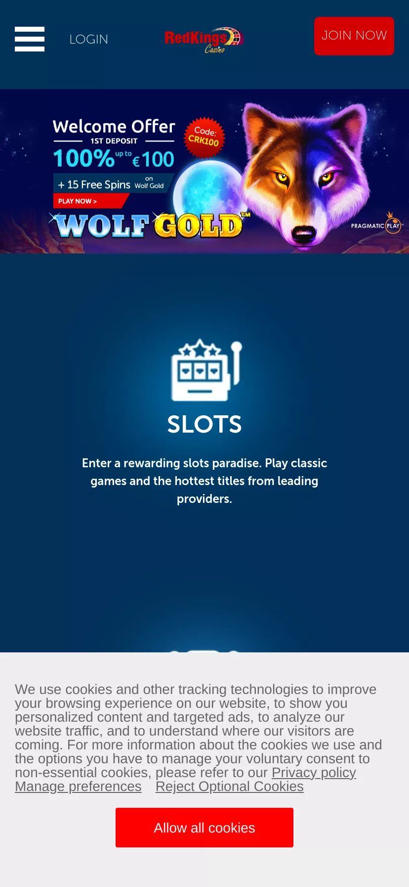 Mobile screen. Red Kings 100% up to $100 + 15 FS