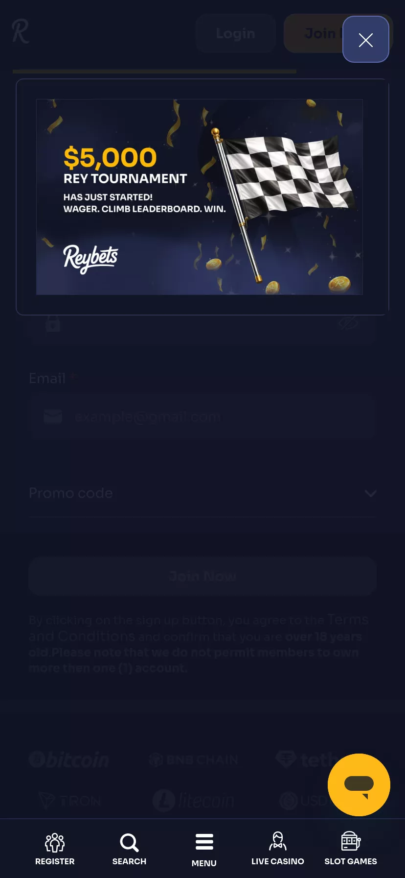 Mobile screen. Reybets Get 50% rakeback