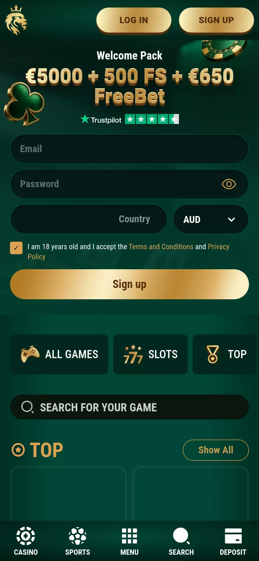 Mobile screen. Richard Casino Up to $‎5000 + 300 FS