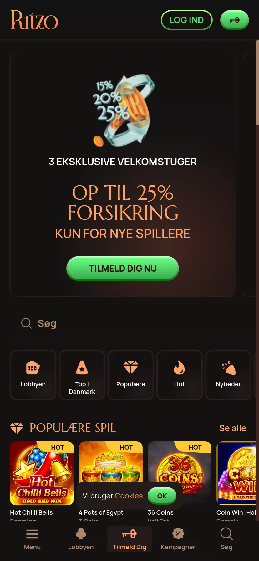 Mobile screen. Ritzo casino Up to kr7500 + 300 FS