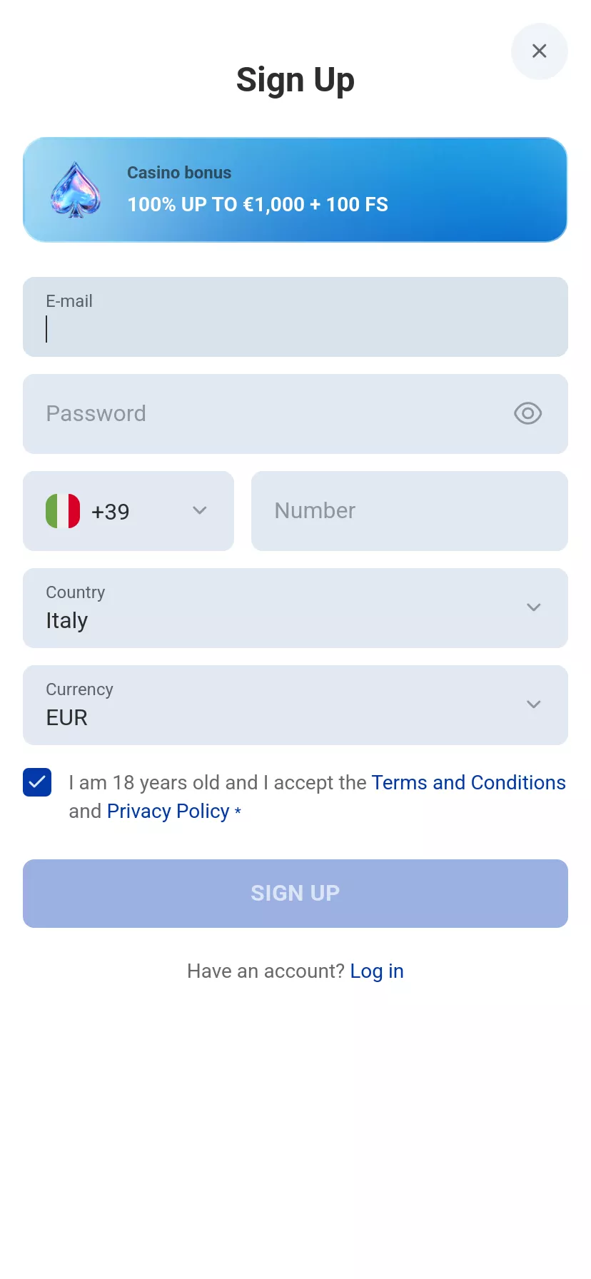 Mobile screen. Rocket Spin Fino a €5000 + 300 FS