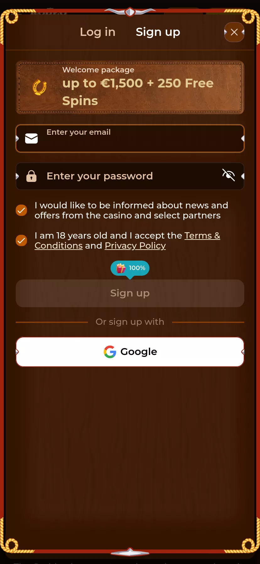 Mobile screen. Rodeoslot Up to €1500 + 250 FS