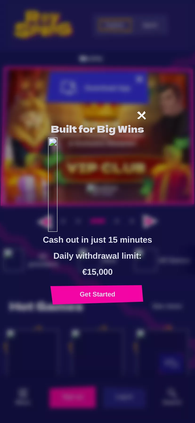 Mobile screen. Royspins Casino 100% up to $200